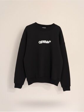 Off-White Black Crewneck Sweater with White Text Logo